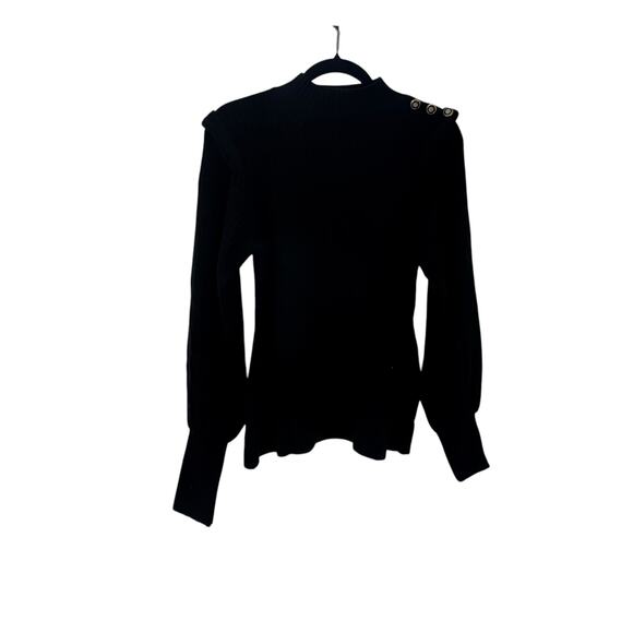River Island Ribbed Knit Shoulder Button Mockneck Sweater Black Size 12 NWOT - Picture 4 of 10